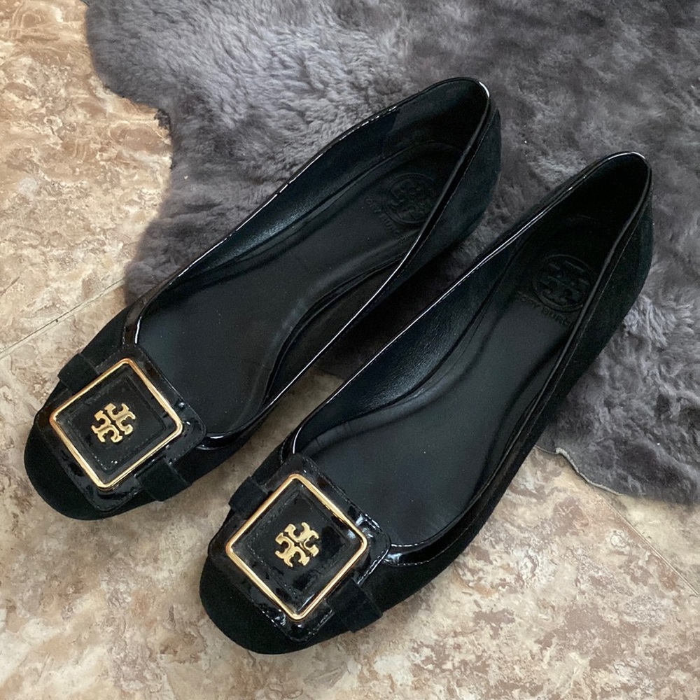 Tory Burch Black Suede Square Toe Flats Size 10.5